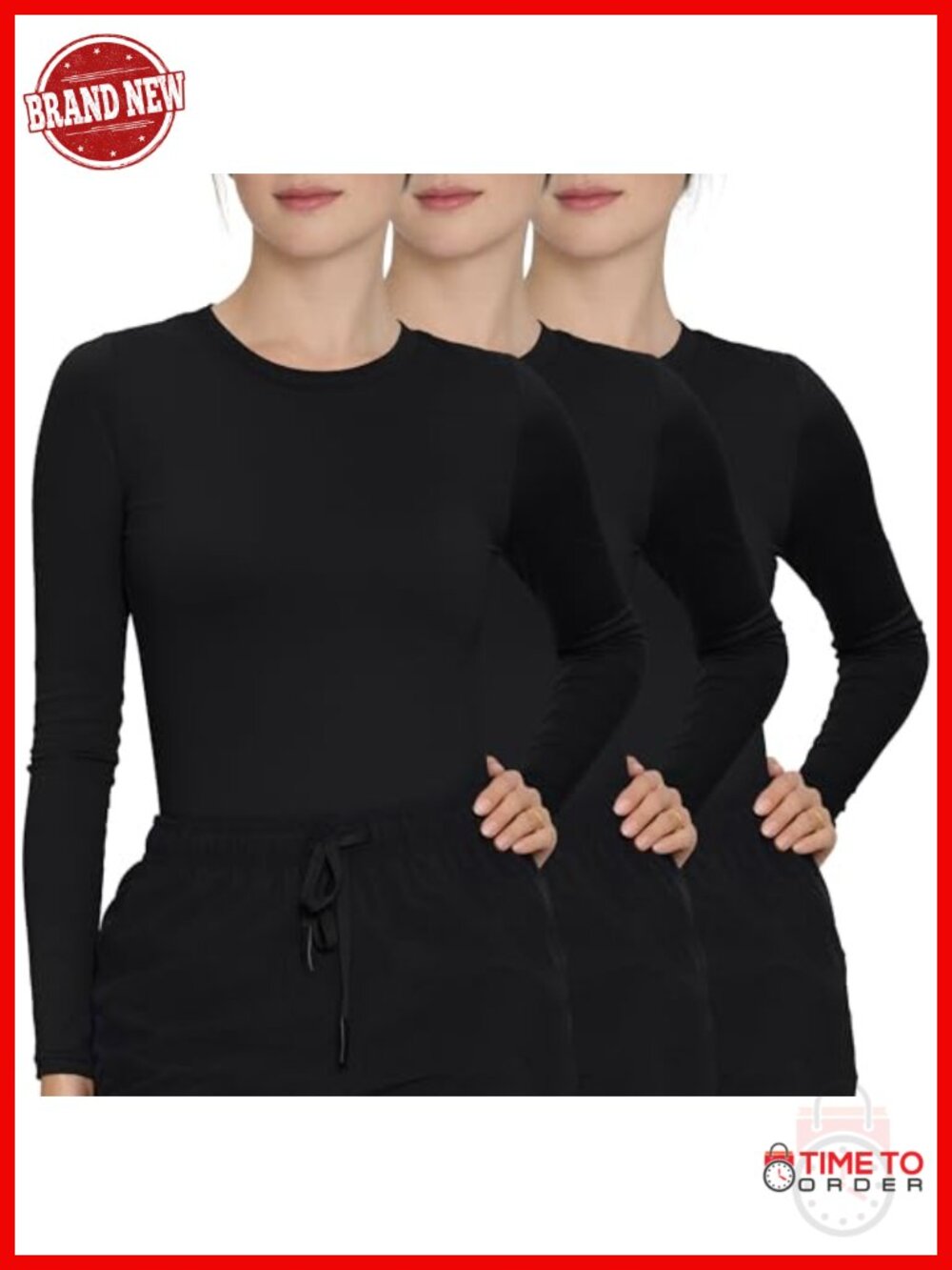 3 Pack Long Sleeve Crew Neck Underscrub Tops for Women, Breathable, Stretchy